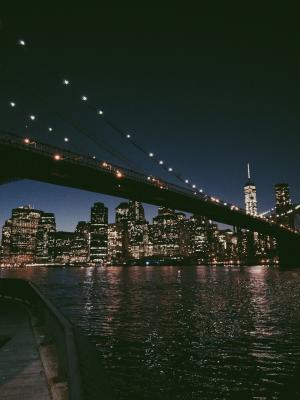 闪电, 桥梁, 夜间, 纽约, 城市, 纽约, 建筑