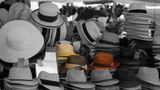 帽子, 销售站, 市场摊位, 巴拿马帽, 颜色键, 维罗纳, 头饰