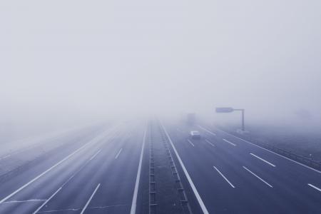 汽车, 通过, 混凝土, 道路, 白天, 高速公路, 雾