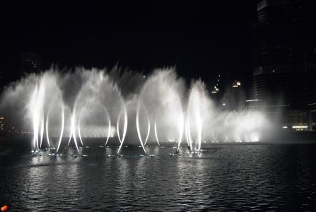 喷泉, 水, 喷泉城, 装饰的喷泉, 迪拜, 灯, 建筑