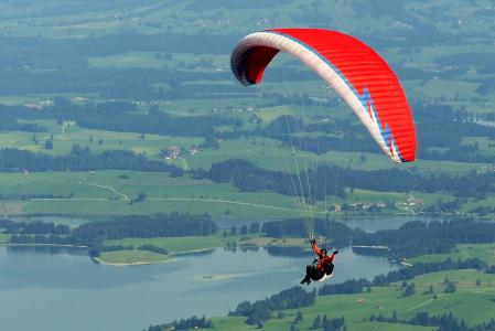 滑翔伞, 滑翔伞, 飞, dom, tegelberg, 福尔根湖湖, 阿尔高