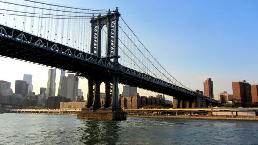 曼哈顿大桥, 纽约城, 悬索桥, 东河, 曼哈顿, 桥梁, 纽约
