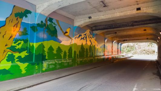 隧道, 墙画, 西雅图, 城市, 街道, 绘画, 墙上