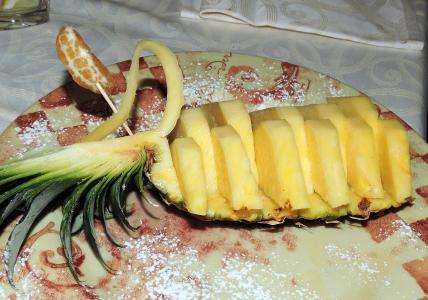 菠萝, 一道菜, 餐厅, 切割, 装饰, 艺术, 食品