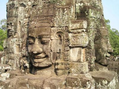 吴哥, 扫管笏, 柬埔寨, 脸上, 石雕, 石头, 寺