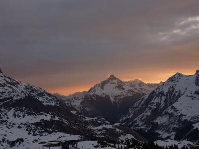 山, kriegerhorn, arlberg, 雪, 日出, 高山, 山脉