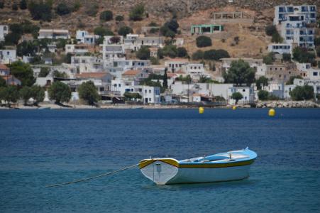小船, 海港, chalki, 小镇, 希腊, 酒馆