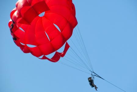 降落伞, 滑翔伞, 红色, 气球, 天空, 体育, 活动