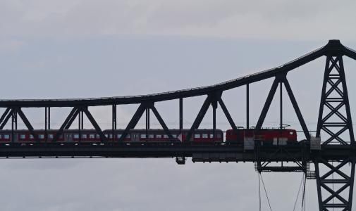 高桥梁, rendsburg, 区域的火车, 钢结构, sh, 梅克伦堡, 北美