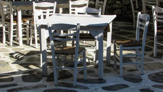 小酒馆, 传统, 椅子, 白色, 希腊, 旅游, 希腊小岛