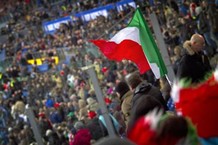 意大利, 球迷, 人群, 体育场, 论坛, 国旗, 三色