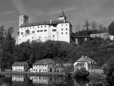 罗森博格, 城堡, 遗产南波希米亚, 黑色和白色, 老, 历史, 建筑