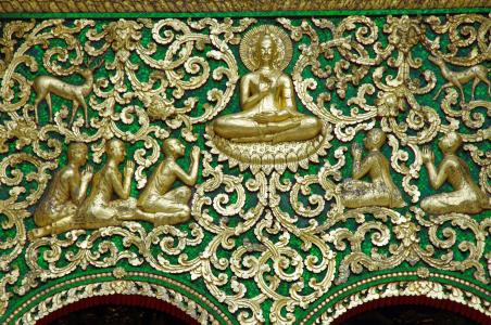 老挝, 寺, 山前, 装饰, 宗教艺术, 佛教, 琅勃拉邦