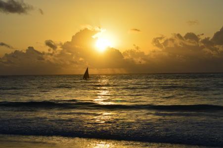 海滩, 小船, 日落, 生活, 寒意, 肯尼亚