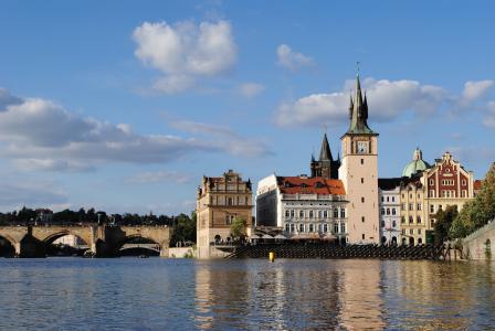 捷克共和国, 布拉格, 旧城, 桥梁, 脚踏船, 摩尔多瓦, 建筑