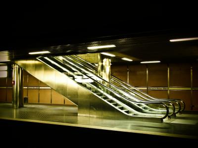 自动扶梯, 地铁, 扶手, 运动, 地下, 火车站, 暗淡