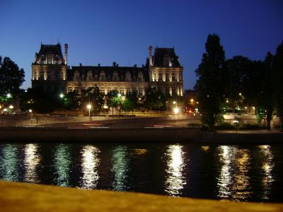 河, 灯, 建设, 巴黎, 晚上, 反思, 水