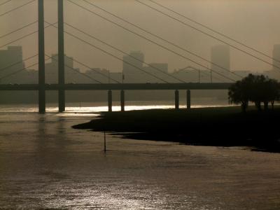 莱茵河, 水, 桥梁, 悬索桥, 莱茵河的膝盖桥梁, 塔, 日落
