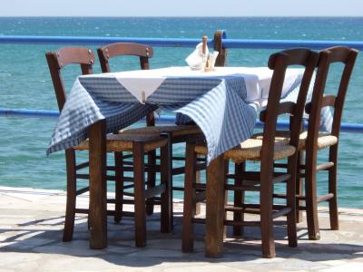 表, 木材, 座位, 椅子, 海, 蓝色, 夏季