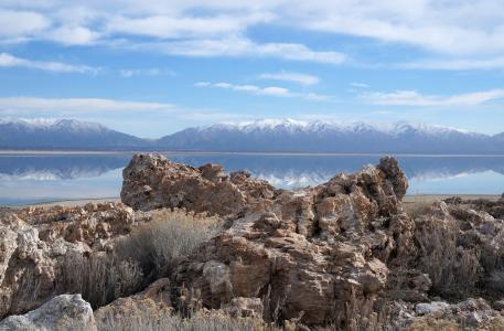 伟大的盐湖, 羚羊岛, 犹他州, 美国, 山, 自然, 景观