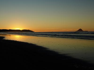 日落, ohope, 海滩, 新西兰, 海洋, whakatane, 水