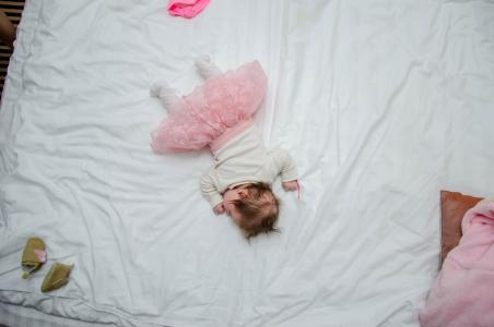 宝贝, 穿着, 粉色, 图图, 裙子, 睡觉, 白色