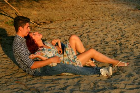 夫妇, 爱, 海滩, 幸福, 沙子