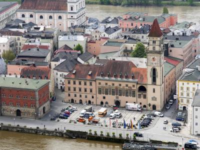 帕绍, 市政厅正方形, 银行的多瑙河, 旧城, 钟塔, 城市塔, 投资者