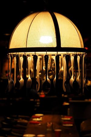 灯具器皿, 勺子, 叉子, 挂, 装饰, 餐厅, 气氛