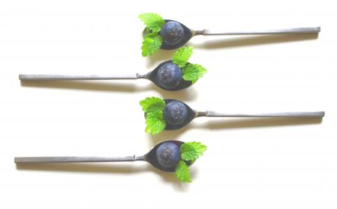 勺子, 蓝莓, 茶匙, 唇膏, 叶, 绿色, 柠檬香蜂草