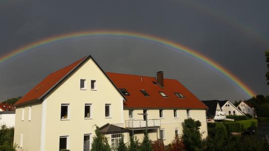 彩虹, 照片, 美丽, 房子, 建筑, 晚上