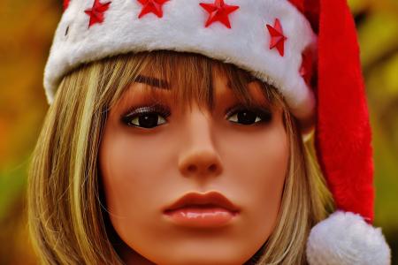 女人, 漂亮, 圣诞节, 圣诞老人的帽子, 脸上, 年轻, 射击