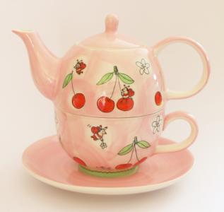 茶壶, 冬天, 杯, 茶, 粉色, 樱桃, 餐具