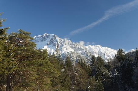 山脉, karwendel, 巴伐利亚, 德国, 首脑会议, 白雪皑皑, 冬天