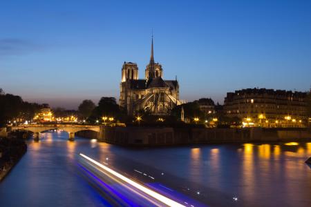 巴黎, 夏季, 圣母, 河, 晚上, 长时间曝光