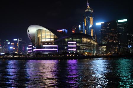 香港, 中央, 夜景, 维多利亚海滩, 晚上, 城市景观, 建筑
