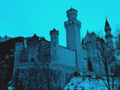 城堡, 德国, 巴伐利亚, 蓝色, 冬天, 新天鹅堡, 景观