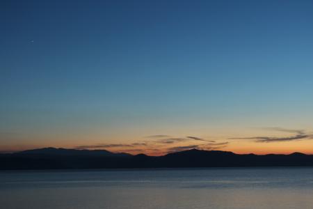 inawashiro 湖, 黄昏景观, 蓝蓝的天空, 福岛, 日落