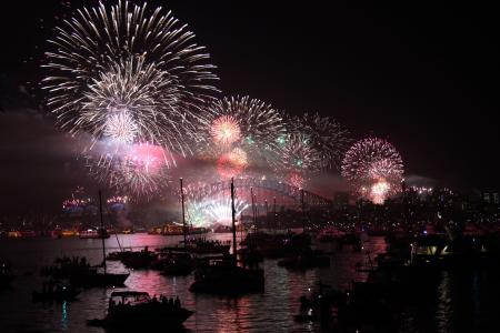 悉尼, 新年除夕, 烟花, 晚上, 晚上, 海港, 颜色