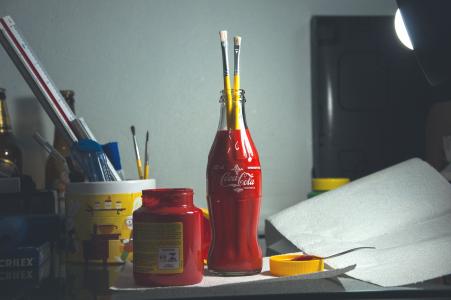 画笔, 艺术, 用品, 红色, 油漆, 罐子里, 瓶