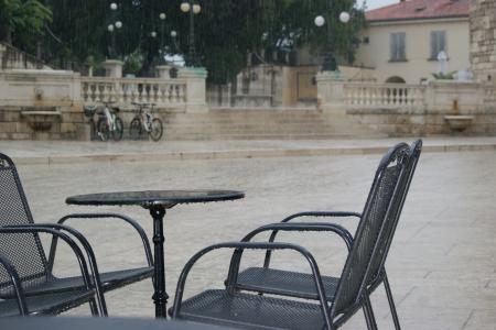 表, 椅子, 雨, 沉默, 孤独, 天气, 街道
