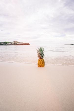 菠萝, 海滩, 沙子, 海边, 热带, 夏季, 度假