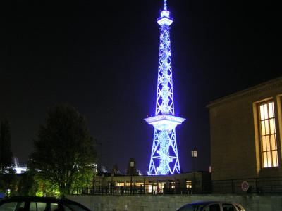 无线电塔, 柏林, 晚上, 塔, 照明, 蓝色, 建筑
