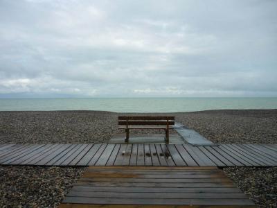 板凳, 海滩, 海, 木材-材料, 自然, 户外, 天空