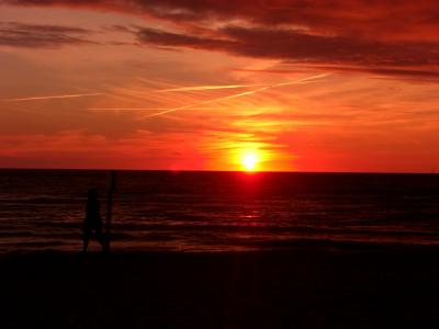 日落, 叙尔特岛, 在黄昏, 云彩, 红色, 海, 海滩