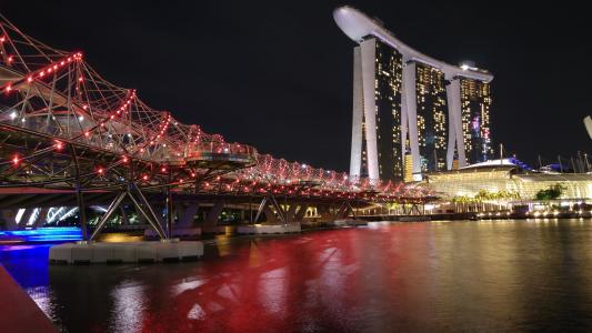 新加坡, 晚上, 建筑, 具有里程碑意义, 玛丽娜, 亚洲, 水