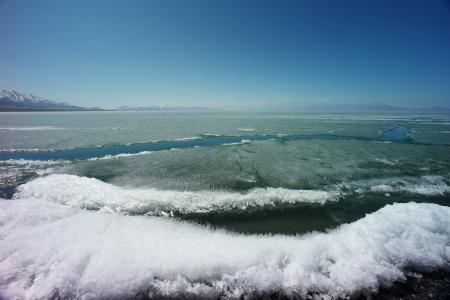 赛里木湖湖, 新疆, 融冰, 糖霜, 冰川湖