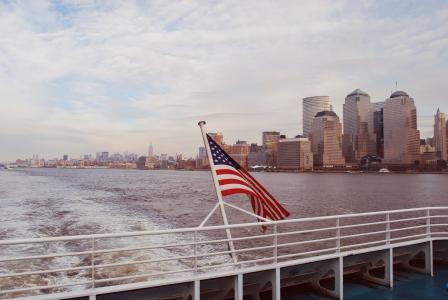 小船, 渡船, 建筑, 城市, 国旗, 纽约, 河
