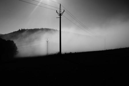 电气, 雾, 夏季, 早上