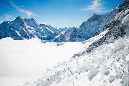 冒险, 阿尔卑斯山, 蓝蓝的天空, 感冒, 冻结, 冰川, 景观